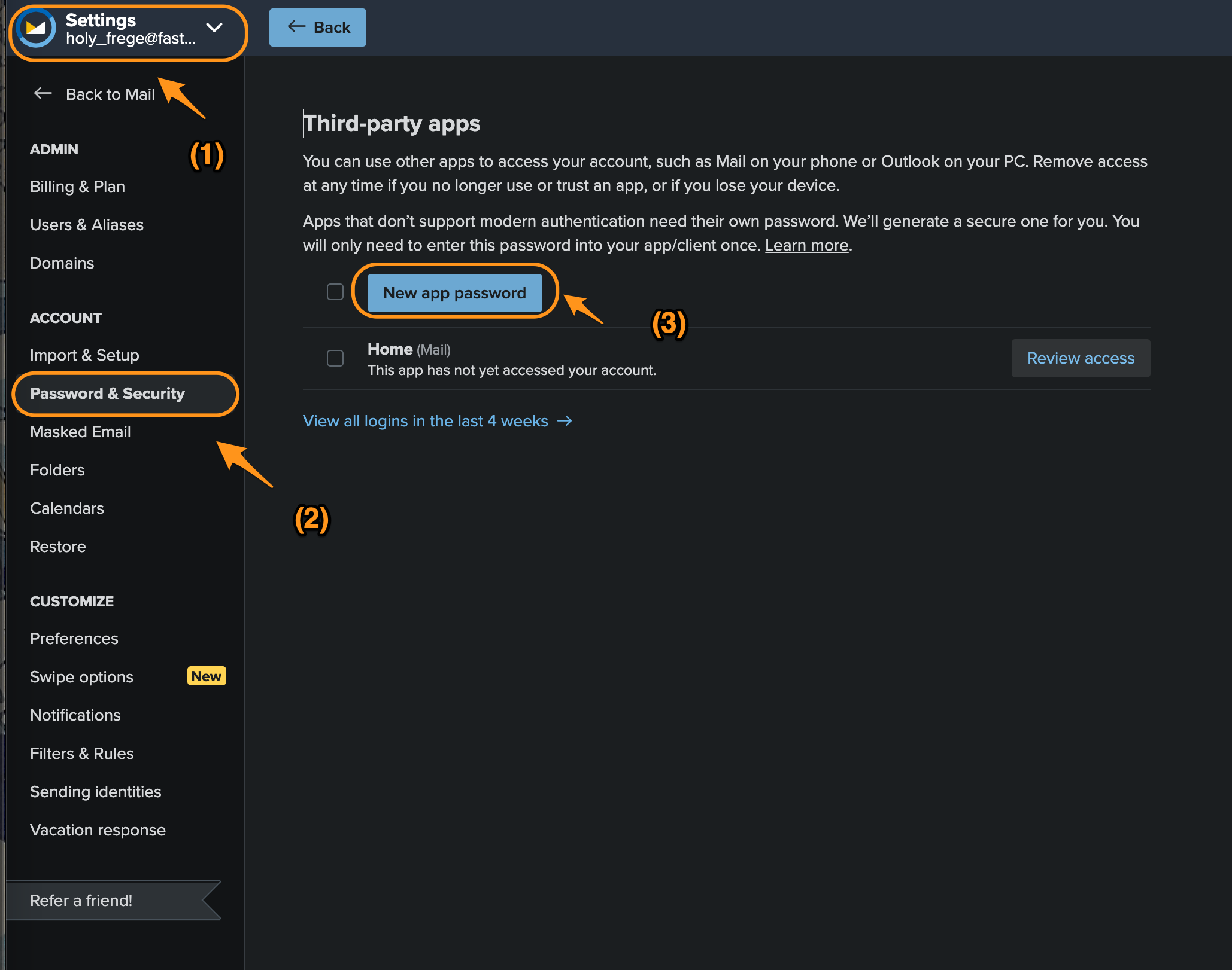 Figure 6: app pw for fastmail